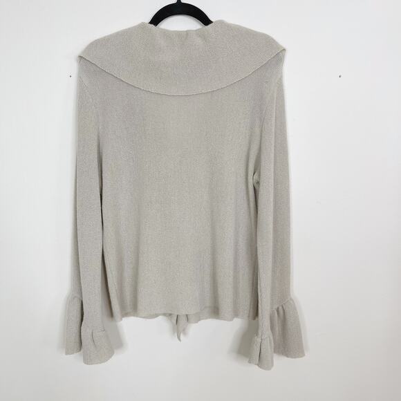 Beyond Threads Wool Alpaca Ruffle Cardigan Sweater Large L Cream Bell Cuff Women - Picture 2 of 12
